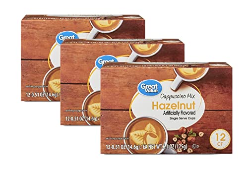 Great Value Cappuccino Coffee and Hot Drink Single Serve Pods, 12 Count (Hazelnut Cappuccino, Pack of 3)