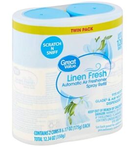 great value automatic air freshener spray refill, linen fresh, twin pack, 12.34 oz