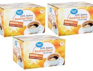 Great Value 100% Arabica Breakfast Blend Coffee Pods, Medium Roast, 96 Count- 0.33 oz each (Pack of 3)