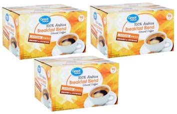 Great Value 100% Arabica Breakfast Blend Coffee Pods, Medium Roast, 96 Count- 0.33 oz each (Pack of 3)