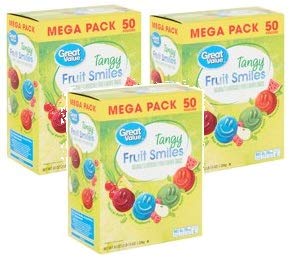 great value tangy fruit smiles, 45 oz – 50 pouches (pack of 3)