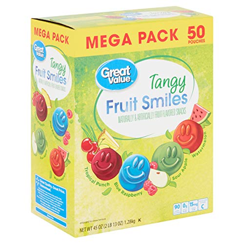 Great Value Tangy Fruit Smiles, 45 Oz - 50 Pouches (Pack of 4)