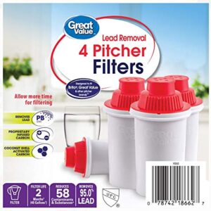 Great Value Gr Val Superior Pitcher Cartridge 4-pk Fits Brita, PUR, Culligan, GE and DuPont pitchers