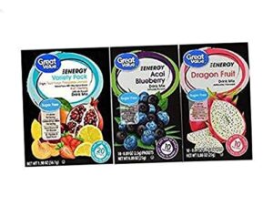 low calorie sugar-free energy drink mix 3 pack bundle, 1-large variety pack 1-dragonfruit and 1-acai blueberry. .3 pack