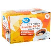 Great Value 100% Arabica Breakfast Blend Medium Ground Coffee, 0.33 oz, 12 count (Pack of 2)