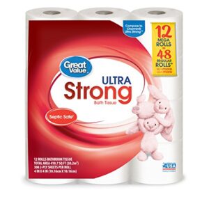 great value ultra strong toilet tissue paper, 12 mega rolls