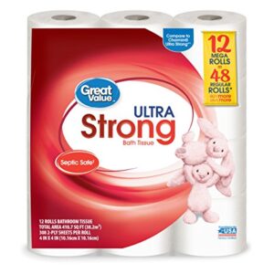 Great Value Ultra Strong Toilet Tissue Paper, 12 Mega Rolls