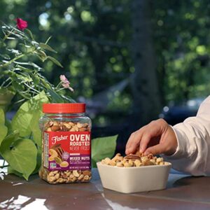 Fisher Snack Oven Roasted Never Fried Mixed Nuts with Peanuts, 24 Ounces, Peanuts, Almonds, Cashews, Pistachios, Pecans, Made With Sea Salt, Non-GMO, No Oils, Artificial Ingredients or Preservatives