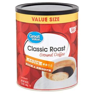 great value classic roast ground coffee, medium roasted, 48 oz (pack of 2)