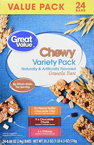 Great Value Chewy Variety Pack Granola Bars Value Pack, 0.84 oz, 24 Count