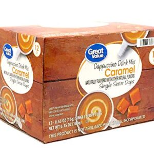 Great Value Cappuccino Coffee and Hot Drink Single Serve Pods, 12 Count (Caramel Cappuccino, Pack of 1)