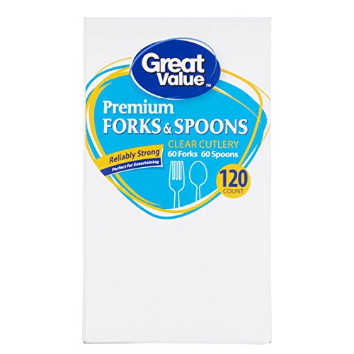 Great Value Premium Forks & Spoons Clear Cutlery, 120 Count