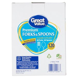 Great Value Premium Forks & Spoons Clear Cutlery, 120 Count