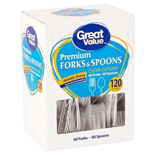 Great Value Premium Forks & Spoons Clear Cutlery, 120 Count