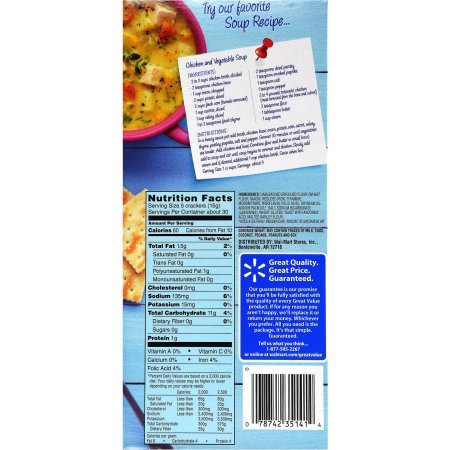 Pack of 6 - Great Value Original Saltine Crackers, 4 Count, 16 oz