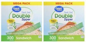 great value double zipper sandwich bags, 300 count (pack of 2)