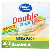 Great Value Double Zipper Sandwich Bags, 300 Count (Pack of 2)