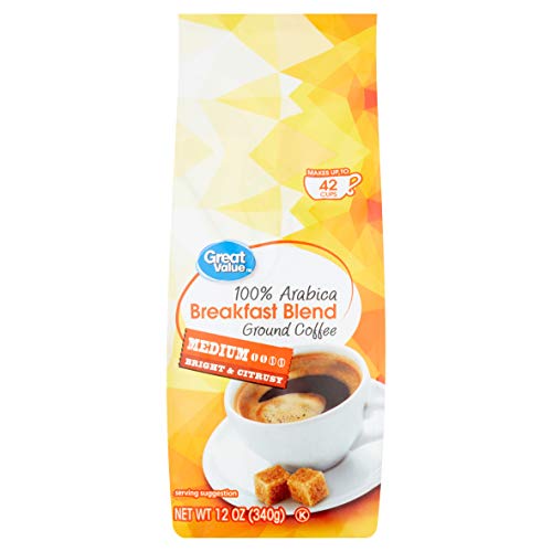 Great Value 100% Arabica Breakfast Blend Medium Ground Coffee - 12 oz. (Pack of 2)