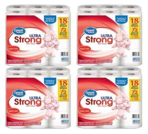 great value ultra strong toilet tissue paper, 18 mega rolls (pack of 4)