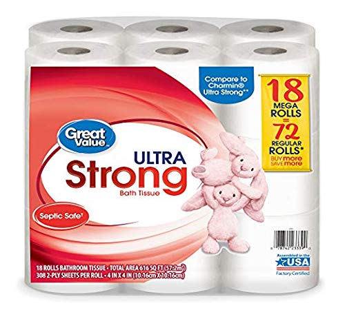 Great Value Ultra Strong Toilet Tissue Paper, 18 Mega Rolls (Pack of 4)