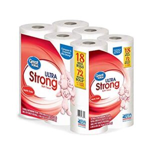 Great Value Ultra Strong Toilet Tissue Paper, 18 Mega Rolls (Pack of 4)