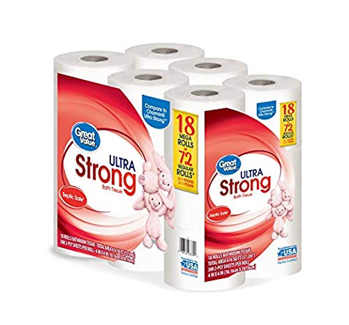 Great Value Ultra Strong Toilet Tissue Paper, 18 Mega Rolls (Pack of 4)