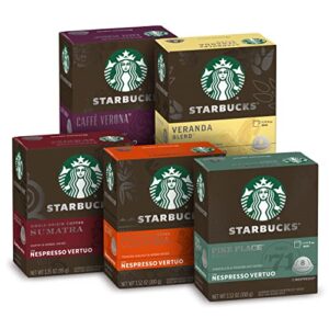 starbucks by nespresso blonde, medium, and dark roast variety pack coffee (40-count single serve capsules, compatible with nespresso vertuo line system)