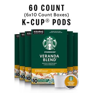 Starbucks K-Cup Coffee Pods—Starbucks Blonde Roast Coffee—Veranda Blend for Keurig Brewers—100% Arabica—6 boxes (60 pods total)