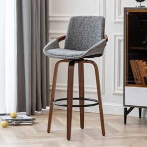 lunling 29.5″ bar height barstool mid century modern retro bar chairs charcoal grey linen look fabric upholstered and walnut wood frame for home bar furniture(gray)