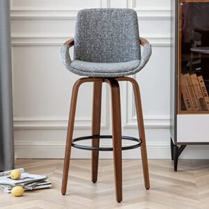 LUNLING 29.5" Bar Height Barstool Mid Century Modern Retro Bar Chairs Charcoal Grey Linen Look Fabric Upholstered and Walnut Wood Frame for Home Bar Furniture(Gray)