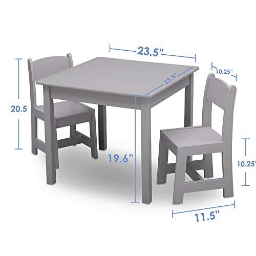 Delta Children MySize Kids Wood Table and Chair Set (2 Chairs Included) - Ideal for Arts & Crafts, Snack Time & More - Greenguard Gold Certified, Grey, 3 Piece Set