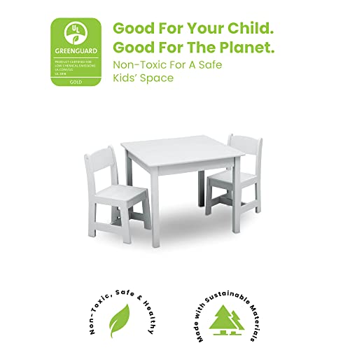 Delta Children MySize Kids Wood Table and Chair Set (2 Chairs Included) - Ideal for Arts & Crafts, Snack Time, & More - Greenguard Gold Certified, Bianca White, 3 Piece Set