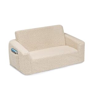 Delta Children Cozee Flip-Out Sherpa 2-in-1 Convertible Sofa to Lounger for Kids, Cream