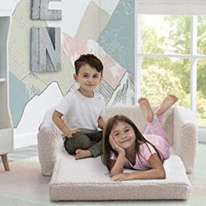 Delta Children Cozee Flip-Out Sherpa 2-in-1 Convertible Sofa to Lounger for Kids, Cream