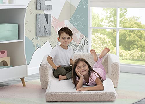 Delta Children Cozee Flip-Out Sherpa 2-in-1 Convertible Sofa to Lounger for Kids, Cream