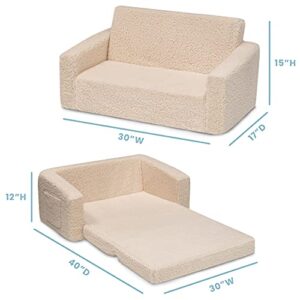 Delta Children Cozee Flip-Out Sherpa 2-in-1 Convertible Sofa to Lounger for Kids, Cream