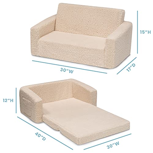 Delta Children Cozee Flip-Out Sherpa 2-in-1 Convertible Sofa to Lounger for Kids, Cream