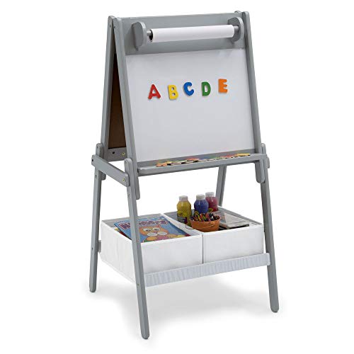 Delta Children Chelsea Double-Sided Storage Easel with Paper Roll and Magnets -Ideal for Arts & Crafts, Drawing, Homeschooling and More - Greenguard Gold Certified, Light Grey/White