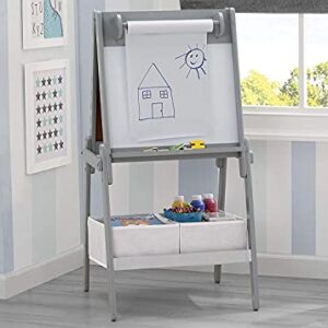 Delta Children Chelsea Double-Sided Storage Easel with Paper Roll and Magnets -Ideal for Arts & Crafts, Drawing, Homeschooling and More - Greenguard Gold Certified, Light Grey/White