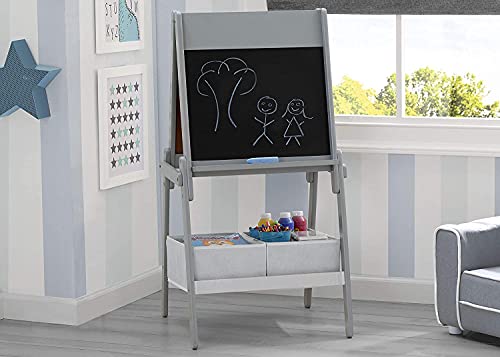 Delta Children Chelsea Double-Sided Storage Easel with Paper Roll and Magnets -Ideal for Arts & Crafts, Drawing, Homeschooling and More - Greenguard Gold Certified, Light Grey/White