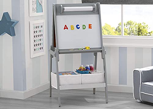 Delta Children Chelsea Double-Sided Storage Easel with Paper Roll and Magnets -Ideal for Arts & Crafts, Drawing, Homeschooling and More - Greenguard Gold Certified, Light Grey/White