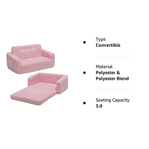 Delta Children Cozee Flip-Out Sherpa 2-in-1 Convertible Sofa to Lounger for Kids – Customize with Name, Pink