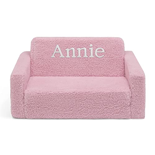 Delta Children Cozee Flip-Out Sherpa 2-in-1 Convertible Sofa to Lounger for Kids – Customize with Name, Pink