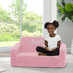 Delta Children Cozee Flip-Out Sherpa 2-in-1 Convertible Sofa to Lounger for Kids – Customize with Name, Pink