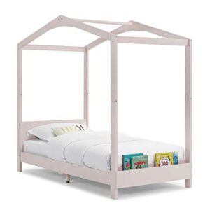 delta children poppy house wood twin bed, platform bed – no box spring needed, blush pink