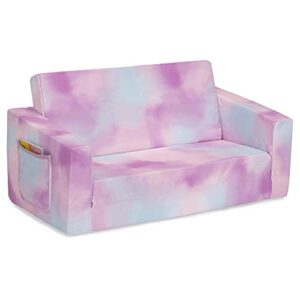 delta children cozee flip-out sofa – 2-in-1 convertible sofa to lounger for kids, pink tie dye