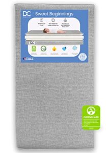 delta children sweet beginnings dual sided baby crib mattress and toddler mattress, greenguard gold and certipur-us certified, firm plant-based foam, waterproof, 5 year warranty, made in usa