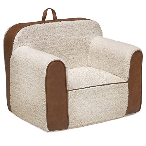 Delta Children Cozee Sherpa Chair for Kids, Cream Sherpa/Faux Leather
