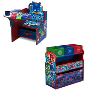 delta children chair desk with storage bin + design and store 6 bin toy storage organizer, pj masks (bundle)