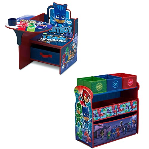 Delta Children Chair Desk with Storage Bin + Design and Store 6 Bin Toy Storage Organizer, PJ Masks (Bundle)